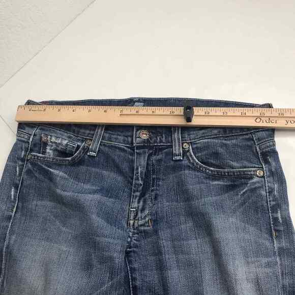 7 For All Mankind Crop Dojo Jean Womens 28 Blue Denim Straight Leg Stretch - Picture 9 of 12